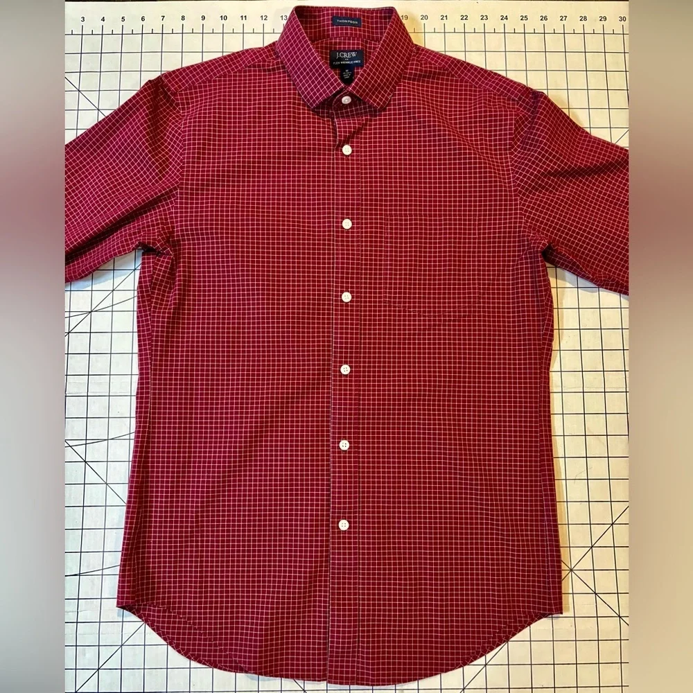 J. Crew Men’s Size Medium (15-15.5) Red Thompson Flex‎ Wrinkle Free Dress Shirt